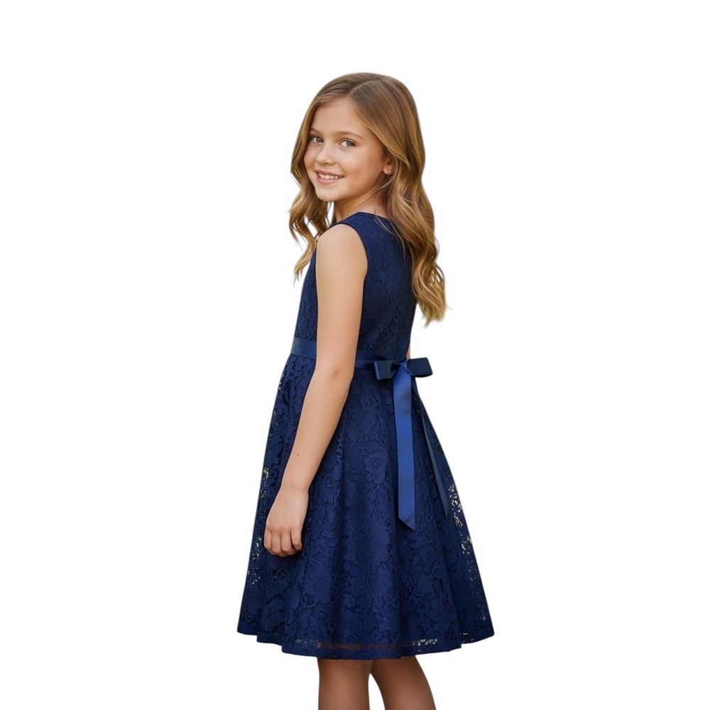 American Princess Girls Size 5 Navy Blue Lace Special Occasion Dress - Picture 2 of 11